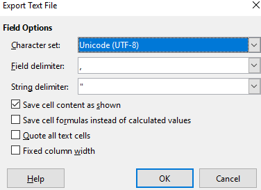 LibreOffice Save As CSV options